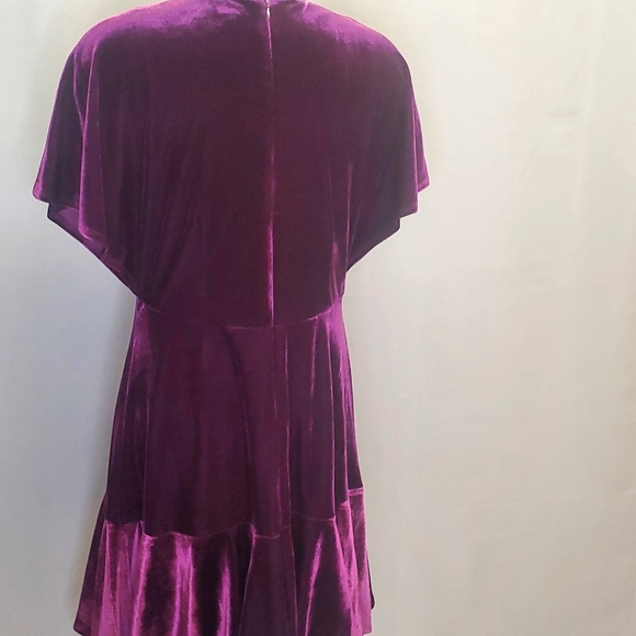 Taylor Purple Velvet Dress V cut short sleeves Ruffle hem Size 12 - Picture 9 of 10